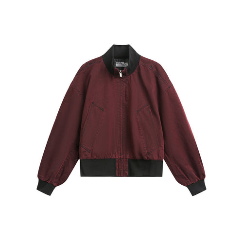 Unisex Kurz geschnittener Satin‑Bomber im Boxy‑Cut mit kontrastierendem Rippkragen und Ballonärmeln Shop Nory