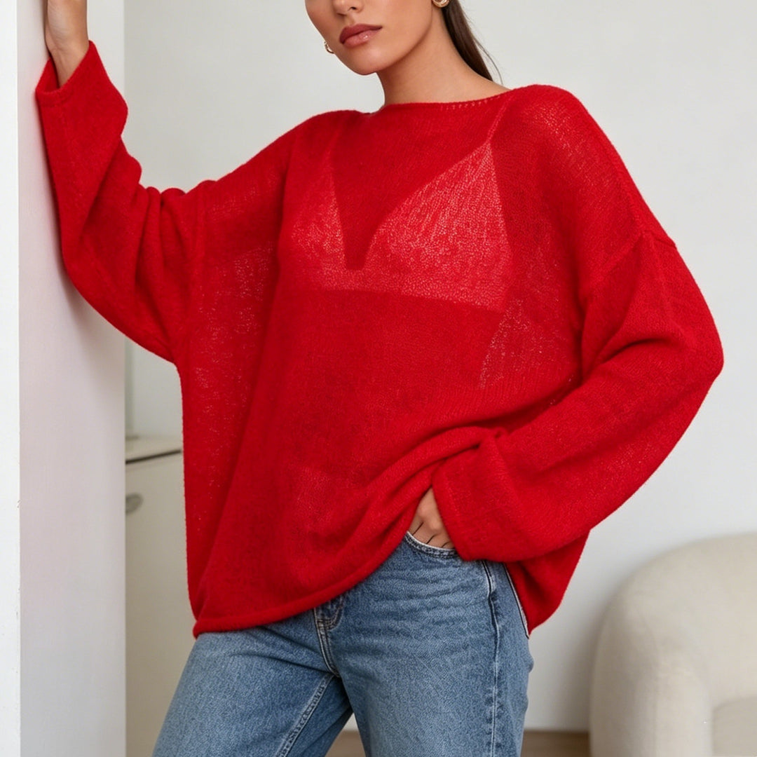 Damen luftiger Oversize-Feinstrickpullover mit weitem Arm und Rundhalsausschnitt Shop Nory