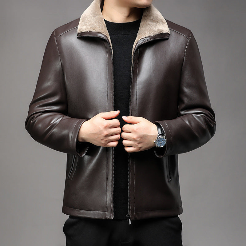 Herren Lederjacke mit wärmender Lammfell-Innenfütterung und Stehkragen Shop Nory