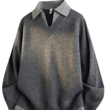 Unisex Lässiger Strukturstrick-Pullover mit offenem Polokragen und tiefem V-Ausschnitt Shop Nory