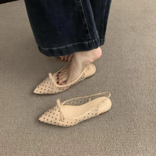Damen Spitz zulaufende Slingback-Ballerinas mit gepunktetem Mesh und Zierschleife Shop Nory