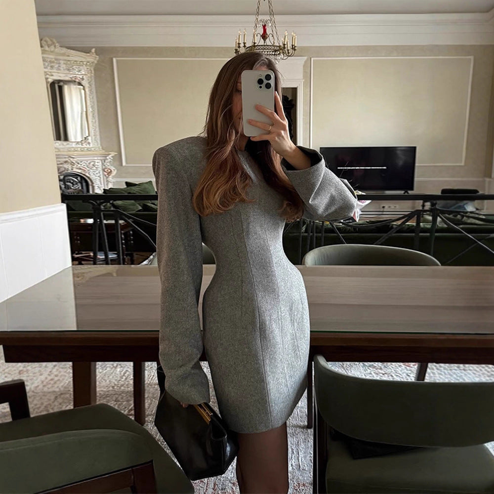 Damen Tailliertes Wollmix-Minikleid mit betonter Taille und langen Ärmeln Shop Nory