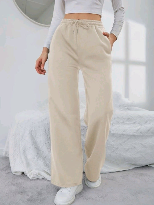 Damen nan High‑Waist Wide‑Leg Jogginghose mit elastischem Komfortbund, Kordelzug und tiefen Eingrifftaschen Shop Nory