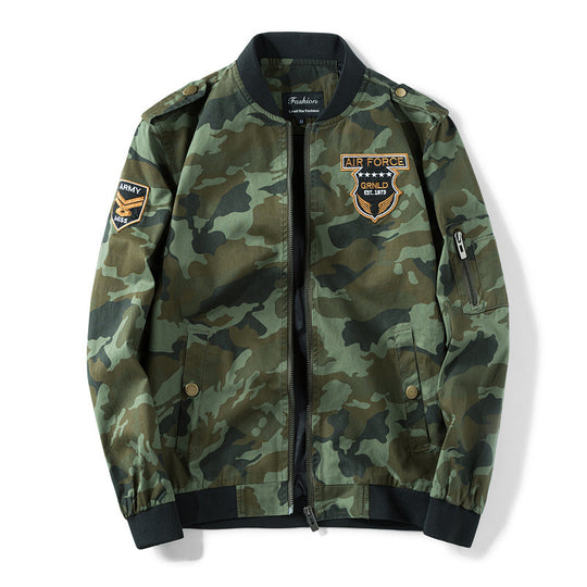 Herren Camouflage Bomberjacke im Military‑Style mit Patch‑Applikationen, Ärmeltasche und Rippenbündchen Shop Nory