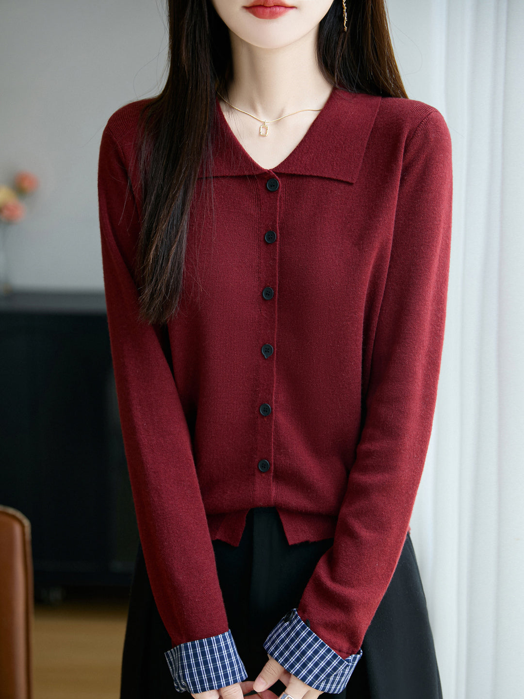Damen Leichter Feinstrick-Cardigan mit breitem Hemdkragen und Frontknopfleiste Shop Nory