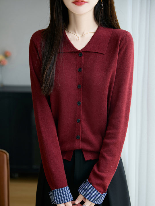 Damen Leichter Feinstrick-Cardigan mit breitem Hemdkragen und Frontknopfleiste Shop Nory