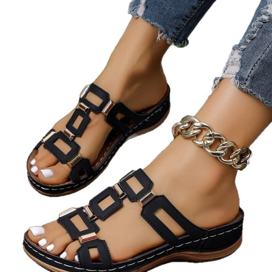 Damen Bequeme geometrisch ausgeschnittene Leder-Slides mit gepolsterter Komfortsohle Shop Nory