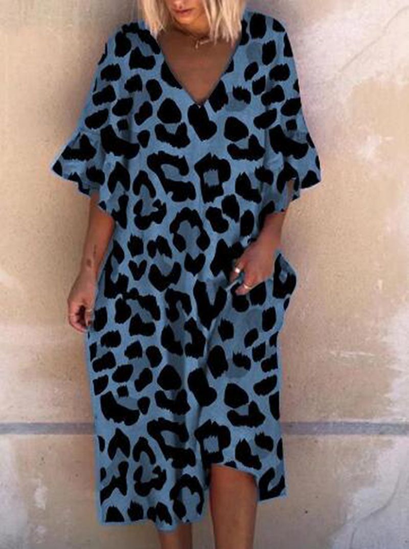 Damen Ärmelloses Kaftan Kleid im Leopardenmuster