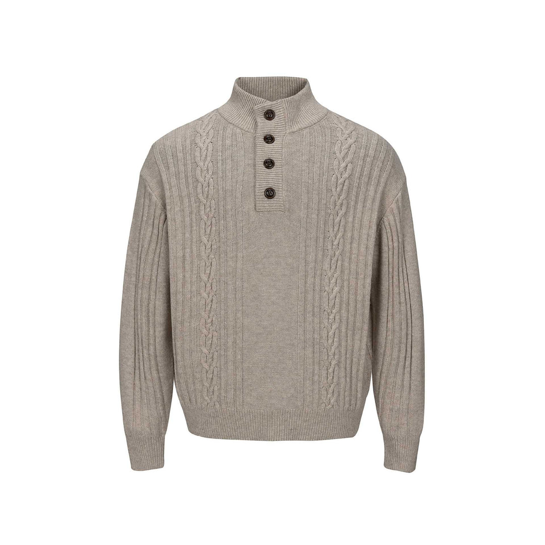 Herren Grobstrukturierter Strickpullover mit Stehkragen und Knopfleiste Shop Nory