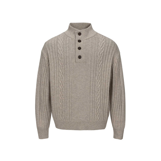Herren Grobstrukturierter Strickpullover mit Stehkragen und Knopfleiste Shop Nory