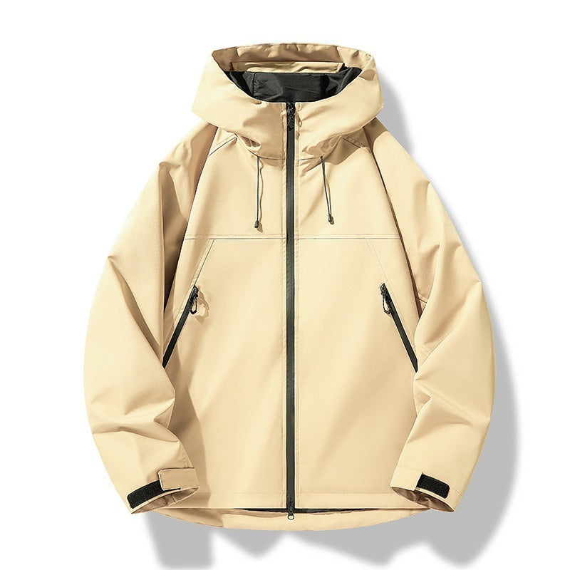 Herren Leichte zweifarbige Softshell-Hoodiejacke mit Kapuze, Reißverschlusstaschen und elastischem Saum Shop Nory