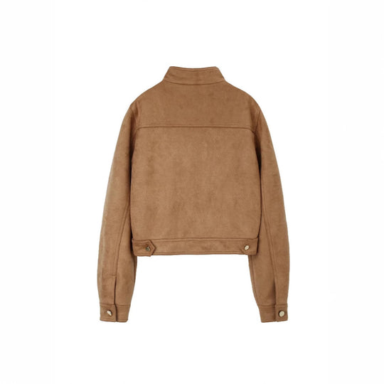 Damen Kurzjacke aus Wildlederoptik mit Stehkragen und aufgesetzten Pattentaschen Shop Nory