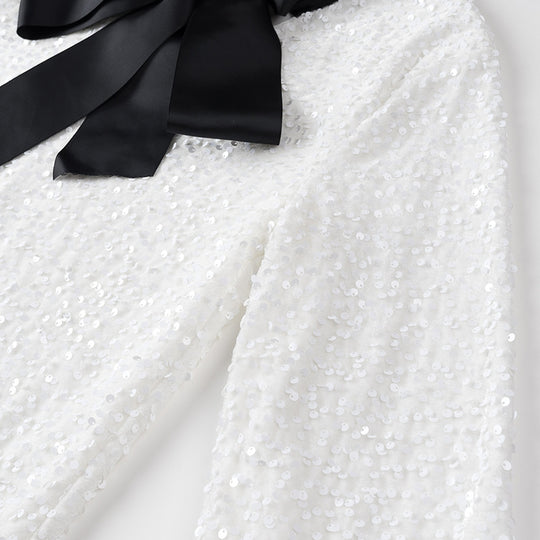 Damen Glitzer-Tunika mit Schleifenkragen und feiner Paillettenstruktur Shop Nory