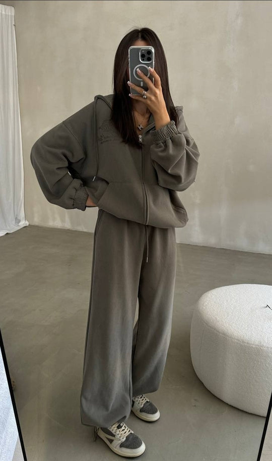 Damen Weiches Oversize-Kapuzen-Sweatjacken-Set mit weiter Jogginghose Shop Nory