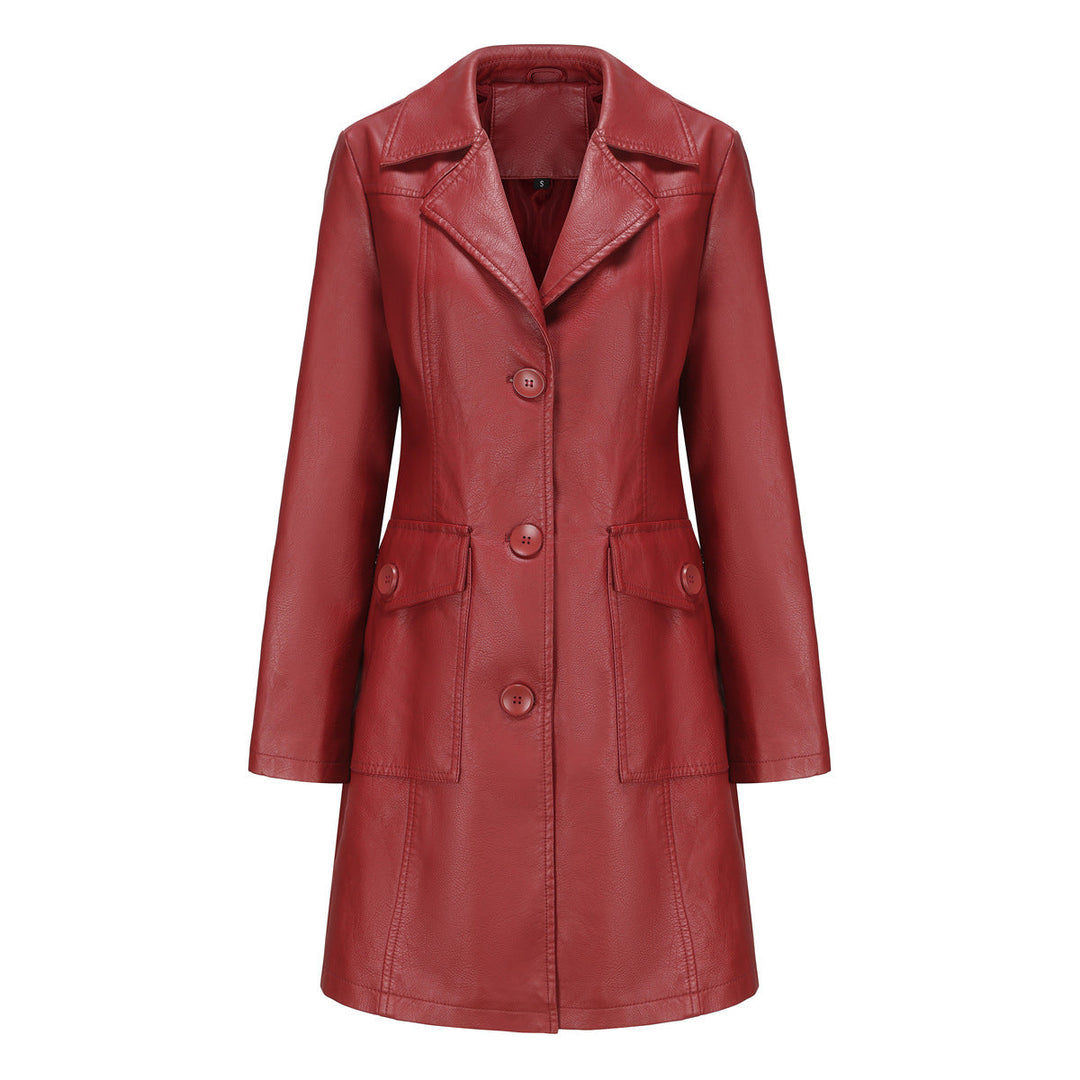 Damen modischer Kunstlederblazer mit praktischen Taschen
