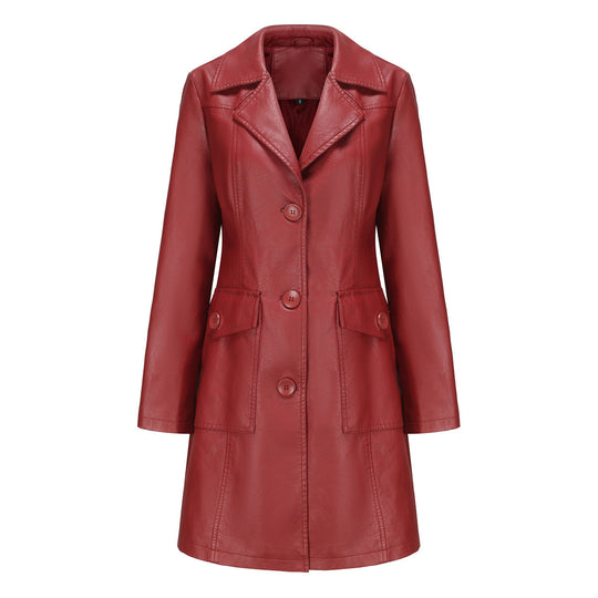 Damen modischer Kunstlederblazer mit praktischen Taschen