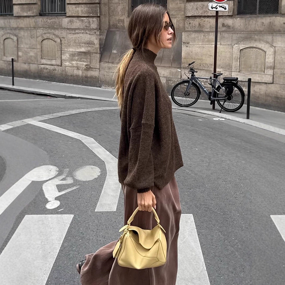 Damen Oversized Rollkragenpullover aus feinem Strick mit Ballonärmeln Shop Nory