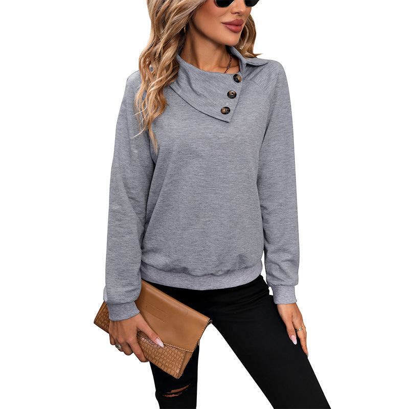 Damen Asymmetrischer Fleeceshirt mit Stehkragen und Zierknopfleiste Shop Nory
