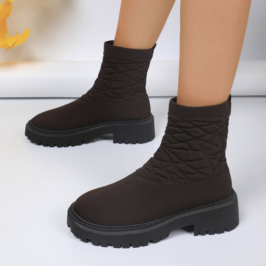 Damen Strick-Sockenboots mit geometrischer Stepp-Optik und klobiger Lug-Sohle Shop Nory