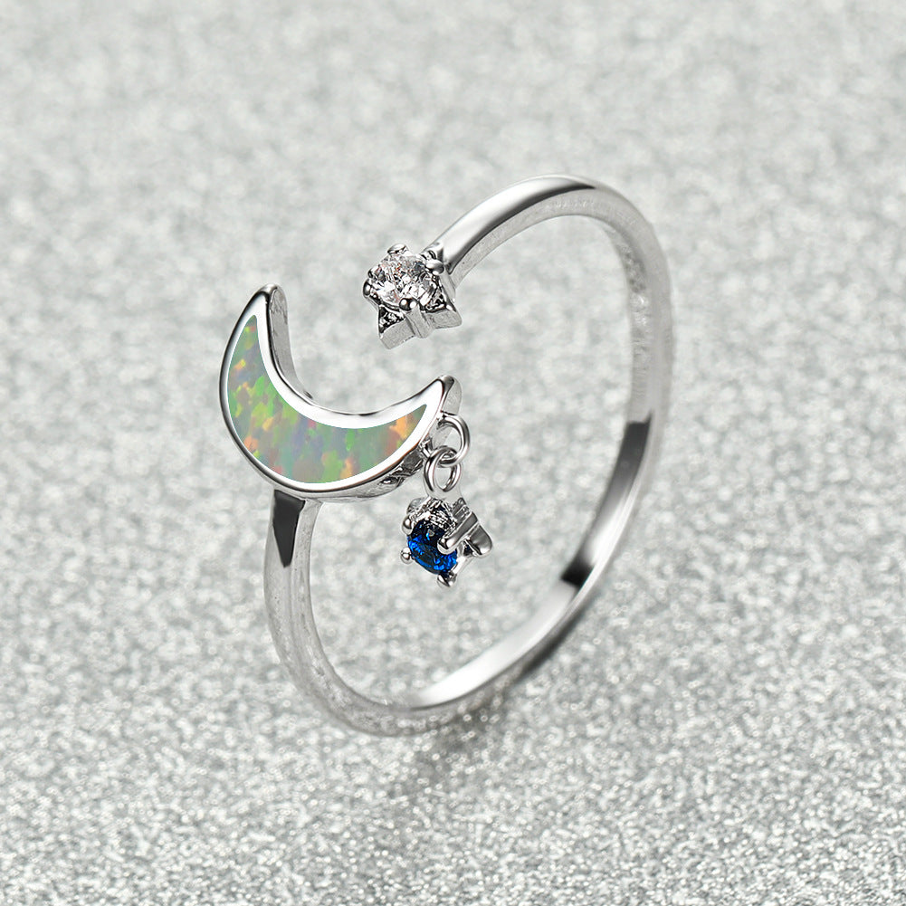 Damen Ring mit schimmerndem Mond und funkelnden Sternen Shop Nory