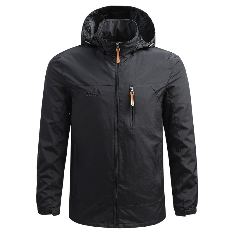 Herren Leichte atmungsaktive Outdoorjacke mit Kapuze, Brust-Reißverschluss und windabweisender Shell Shop Nory