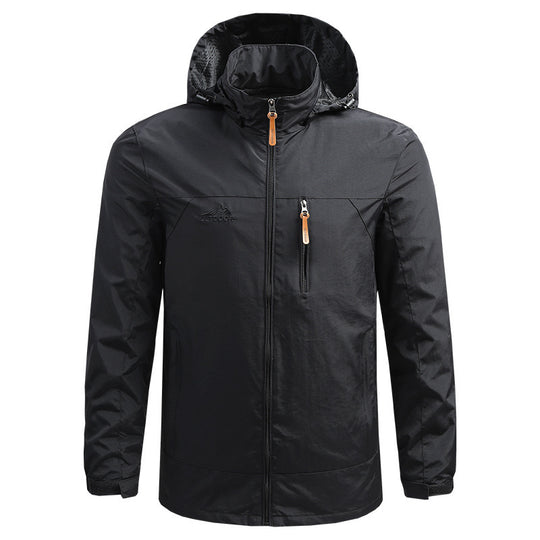 Herren Leichte atmungsaktive Outdoorjacke mit Kapuze, Brust-Reißverschluss und windabweisender Shell Shop Nory