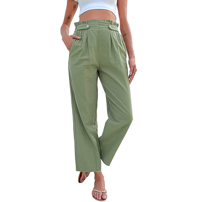Damen Hochtaillierte Culotte-Hose mit Bundfalten, Knopf-Tabulierung und weitem Bein Shop Nory