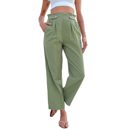 Damen Hochtaillierte Culotte-Hose mit Bundfalten, Knopf-Tabulierung und weitem Bein Shop Nory