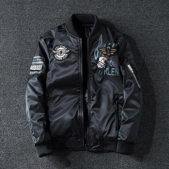 Herren Pilotenbomberjacke im Aviator-Look mit Badge-Applikationen, Ärmeltasche und gerippten Bündchen Shop Nory