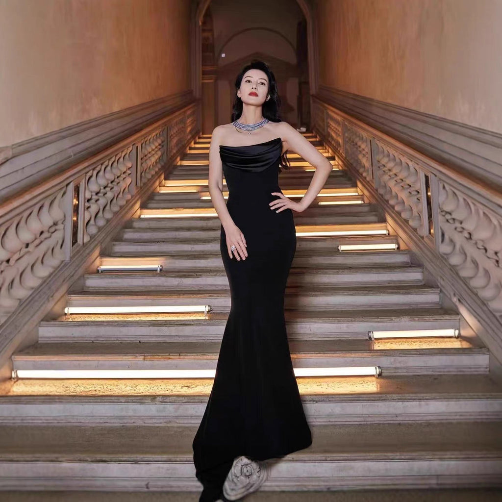 Damen Elegantes Meerjungfrau-Kleid mit schulterfreiem Design und langen Ärmeln