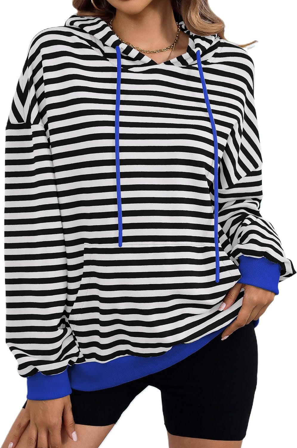 Damen gestreifter Kapuzenpullover mit stylischer Kängurutasche