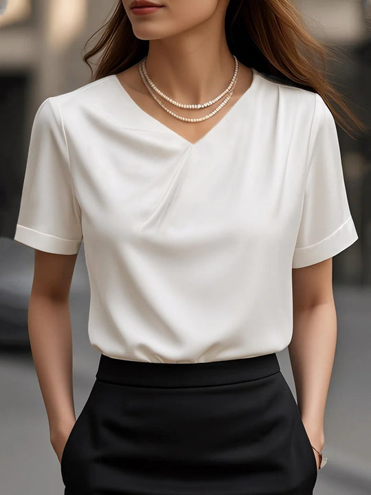 Damen Elegantes V-Ausschnitt Blusenshirt mit kurzärmeligen Design