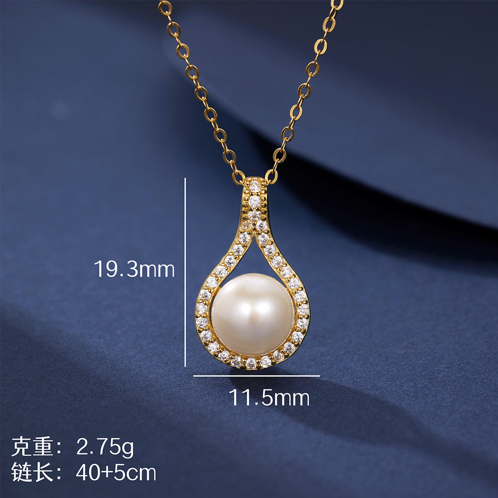 Damen elegante Halskette mit tropfenförmigem Perlenschmuck und funkelnden Kristallverzierungen Shop Nory