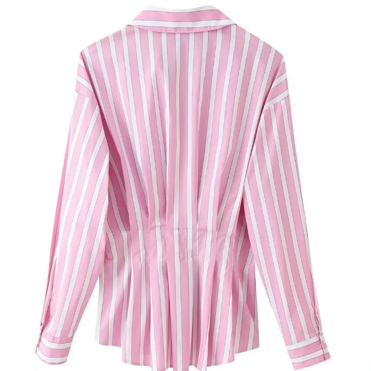 Damen taillierte Bluse mit Kellerfalten und Hemdkragen Shop Nory
