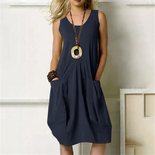 Ärmelloses Baumwoll-Kleid mit Taschen