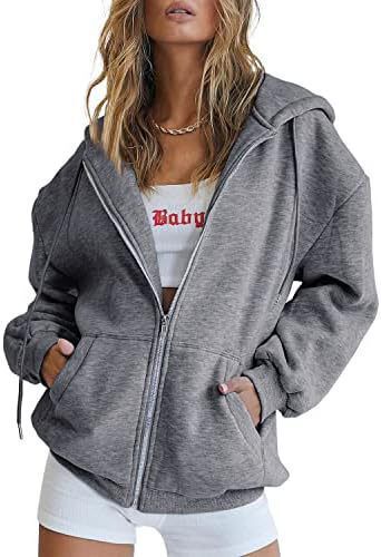 Damen nan lässige Zip-Hoodie-Jacke im Boxy-Cut mit überschnittener Schulter, verdecktem Tunnelzug und großen Kängurutaschen Shop Nory