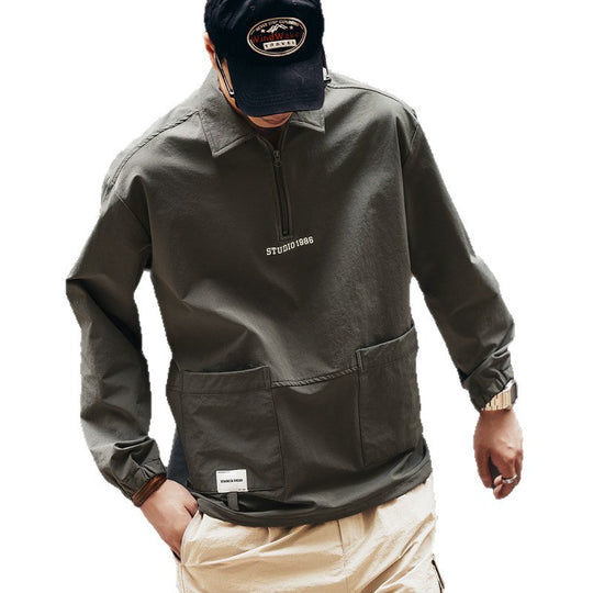 Herren Utility-Halbzip-Pullover mit Hemdkragen und Kängurutaschen Shop Nory