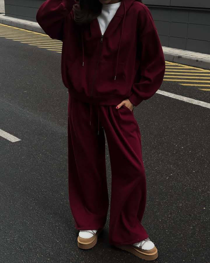 Damen oversized Kapuzenjacke mit Reißverschluss und weiten Jogginghose Lounge-Set Shop Nory