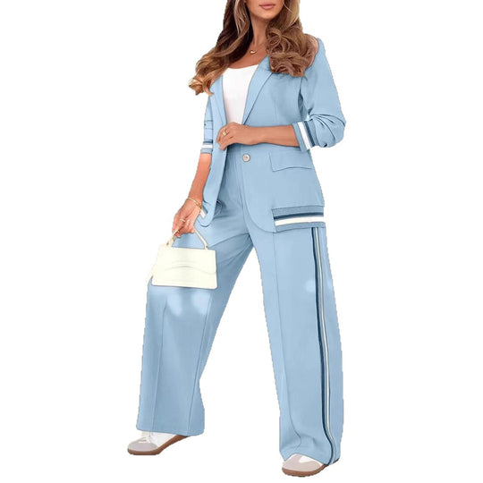 Damen Zweiteiler-Blazer mit weitem Hosenbein und kontrastierenden Seitenstreifen Shop Nory