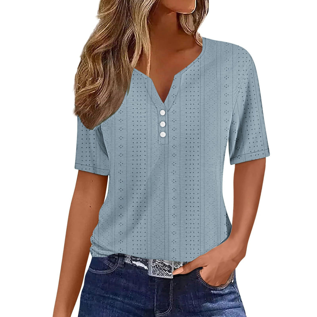 Damen Kurzarmshirt mit modischer Knopfleiste und Struktur