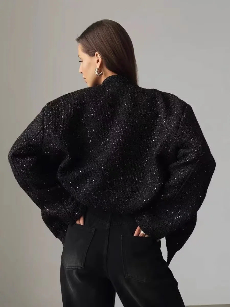 Gold Pailletten Stehkragenjacke