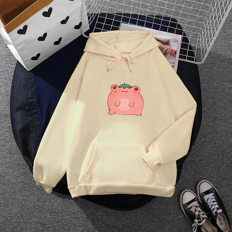 Damen nan oversized Kapuzenpullover aus Microfleece mit Cartoonfrosch-Motiv und Kängurutasche Shop Nory