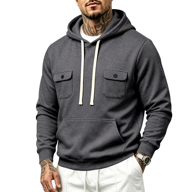 Herren Kapuzenpullover mit Doppel-Brusttaschen und Kängurutasche Shop Nory