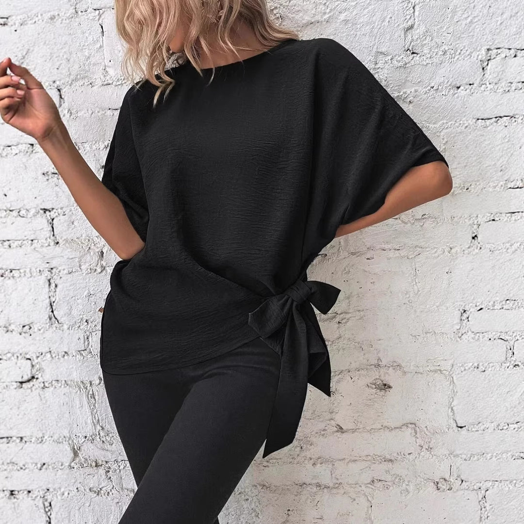 Damen Oversize-Bluse mit Seitenschleife und Fledermausärmeln Shop Nory
