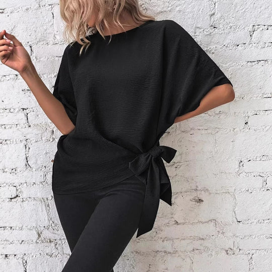 Damen Oversize-Bluse mit Seitenschleife und Fledermausärmeln Shop Nory