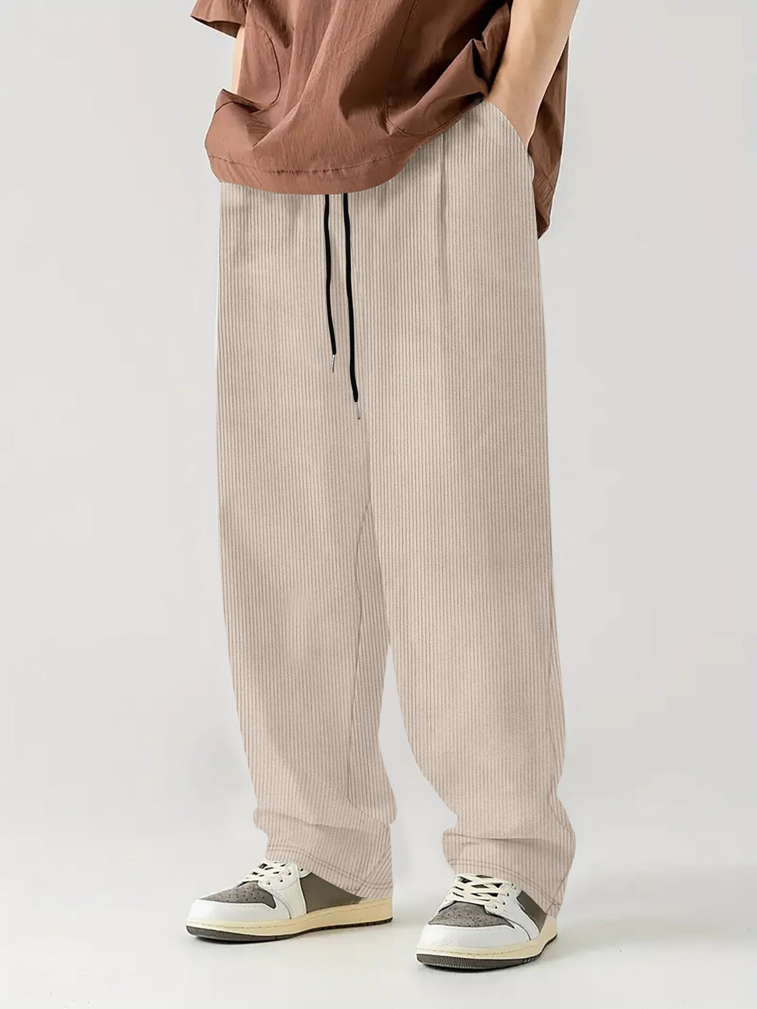 Herren nan weite Relax-Freizeithose aus geripptem Jersey mit Kordelzug, Seitentaschen und weitem Bein Shop Nory