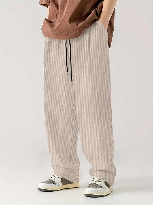 Herren nan weite Relax-Freizeithose aus geripptem Jersey mit Kordelzug, Seitentaschen und weitem Bein Shop Nory