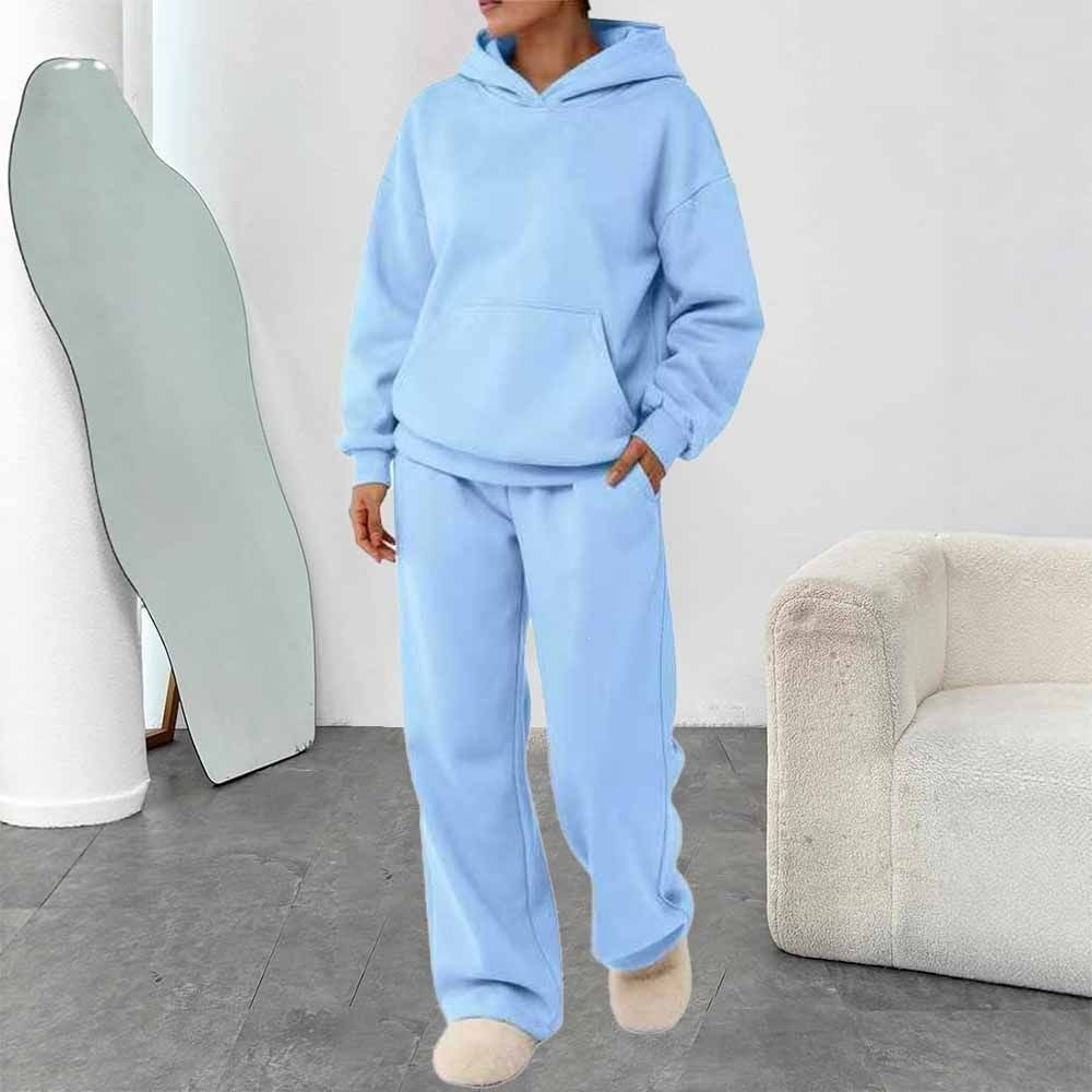 Damen nan zweiteiliges Freizeit-Lounge-Set mit Kapuzenpullover, Kängurutasche und gerader Loungehose aus weichem Baumwollmix Shop Nory