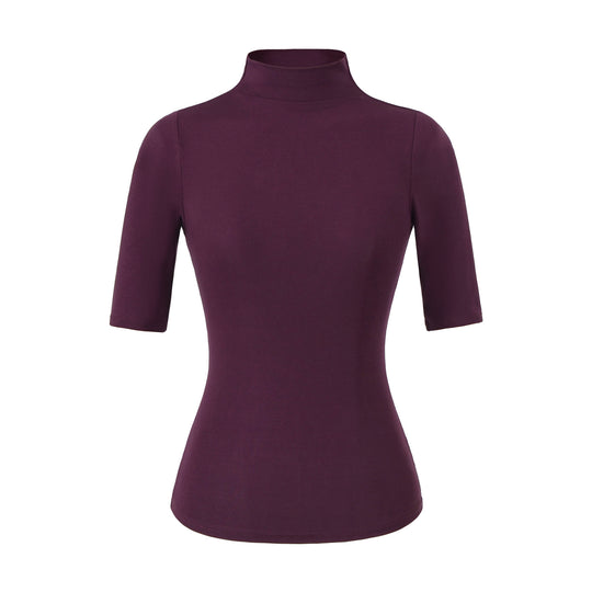 Damen Figurbetontes Stehkragen-Shirt mit halblangen Ärmeln Shop Nory