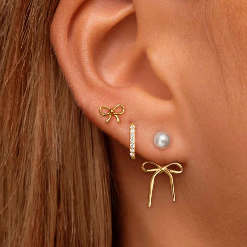 Damen Ohrstecker-Set mit einzigartigen Schleifen- und Perlenmotiven Shop Nory
